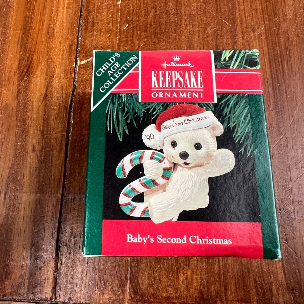 1990 Hallmark Keepsake Ornament Baby's Second Christmas Teddy Bear QX486-3